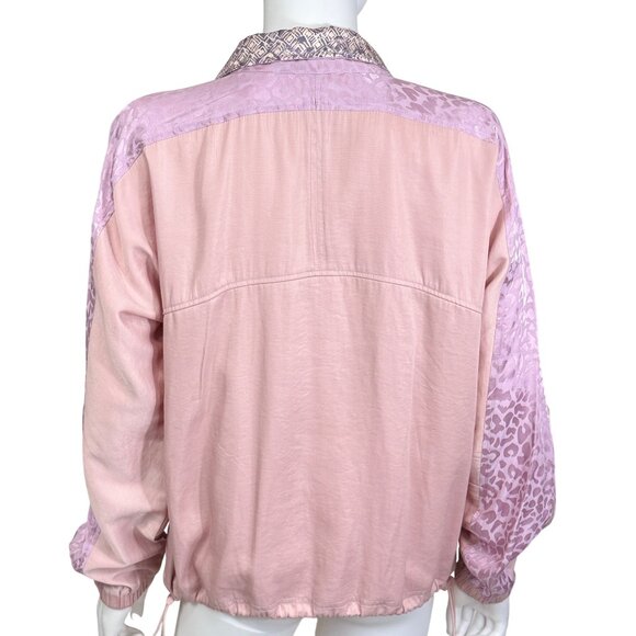 Mystree Jacket Womens M Pink Mixed Fabric Textured Zip Up Statement Collar - Picture 2 of 9